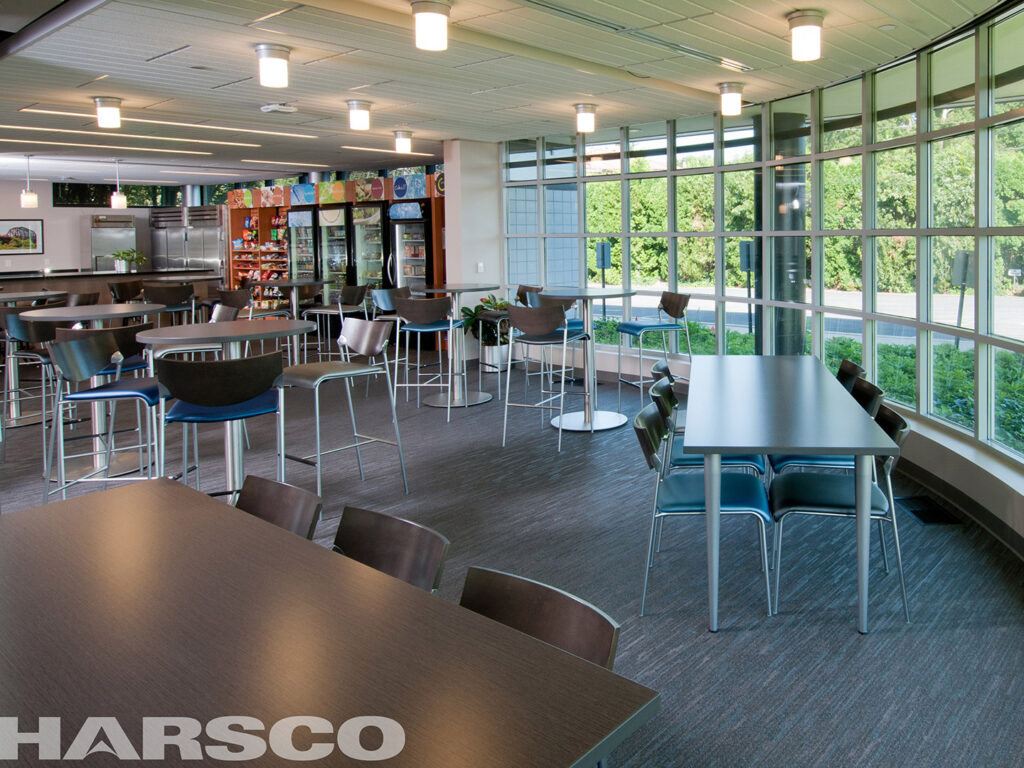 Corporate break area with café seating at Harsco Corporation headquarters