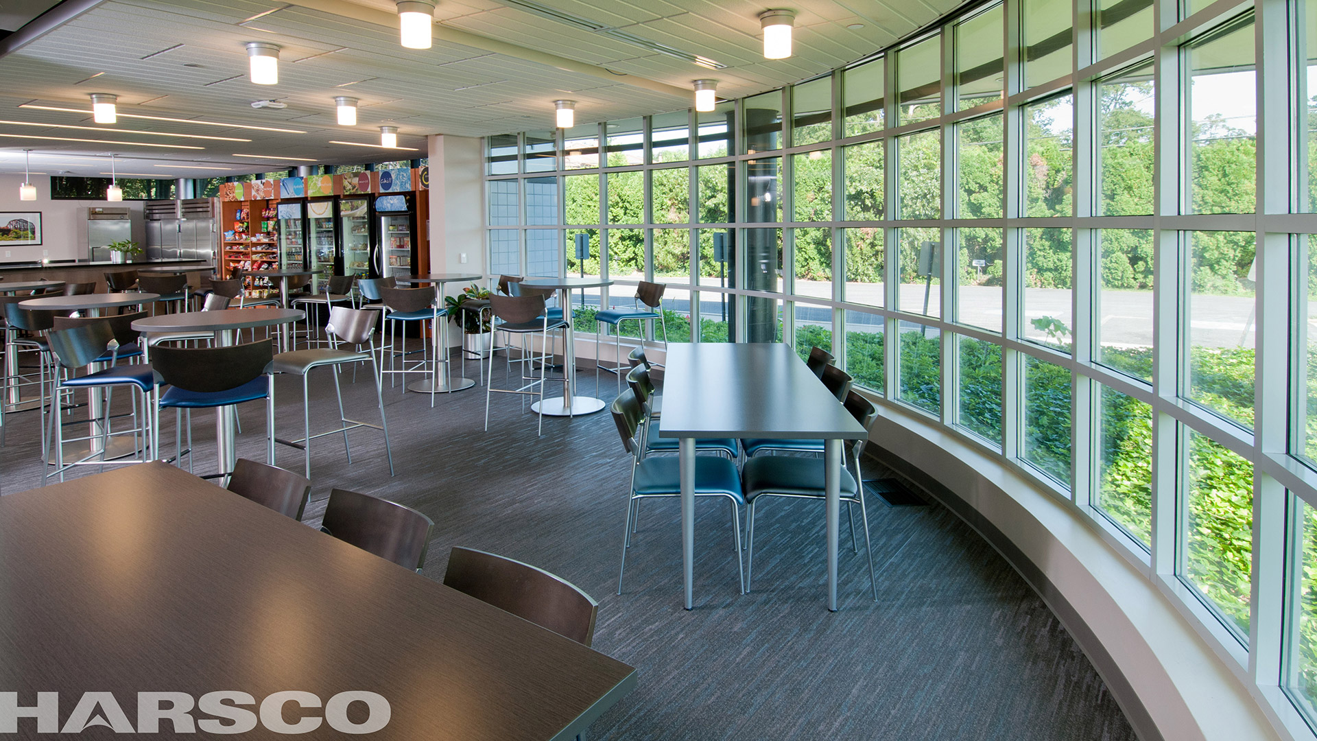 Corporate break area with café seating at Harsco Corporation headquarters