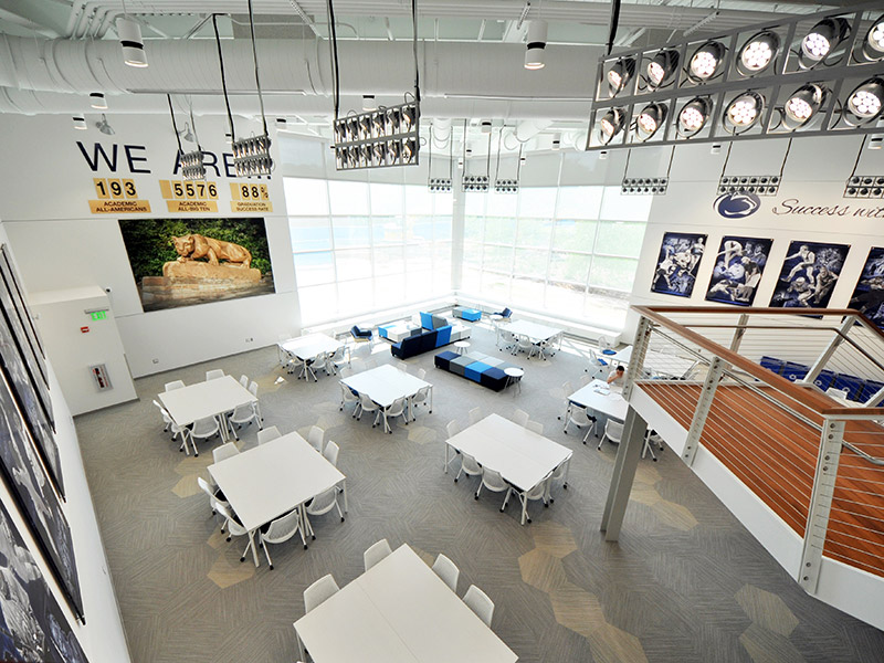 Open study and learning area at the Morgan Academic Center for Penn State student athletes