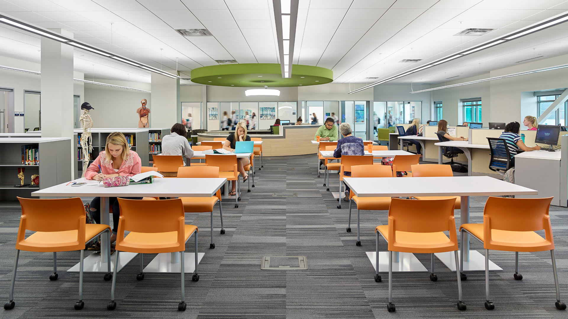 Learning commons at Saint Joseph’s University health sciences campus with collaborative study space
