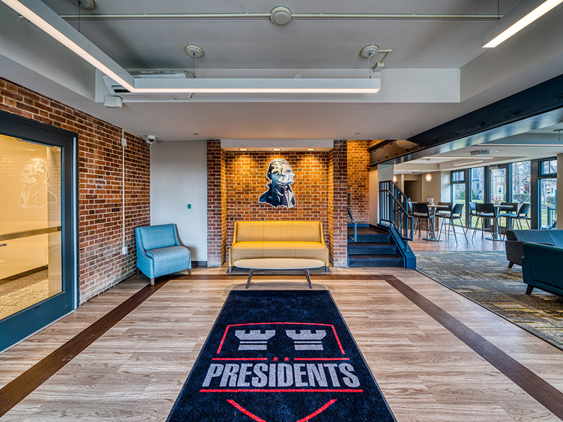 Renovated entry and student gathering space at Presidents Row at Washington & Jefferson College