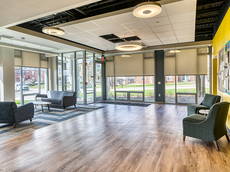 Interior lounge of Beau Hall at Washington & Jefferson College