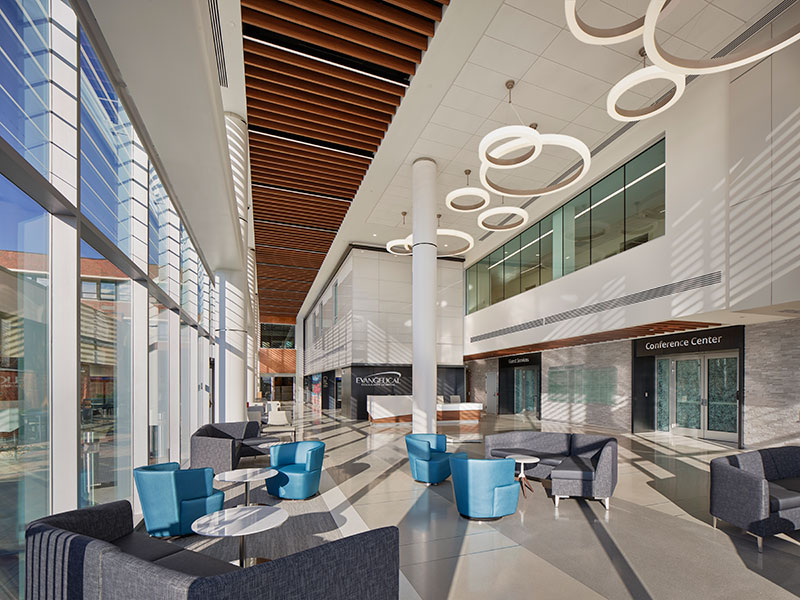 Evangelical Community Hospital seating area with decorative lighting