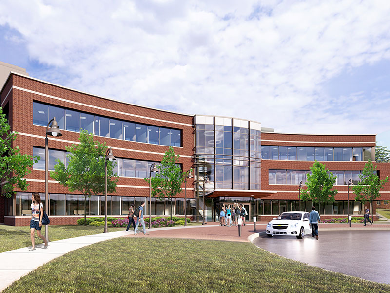 Exterior rendering of Phipps Admissions and Welcome Center at Messiah University