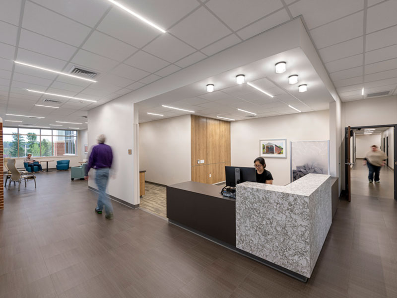 Reception desk and waiting area at WellSpan Heart and Vascular Center
