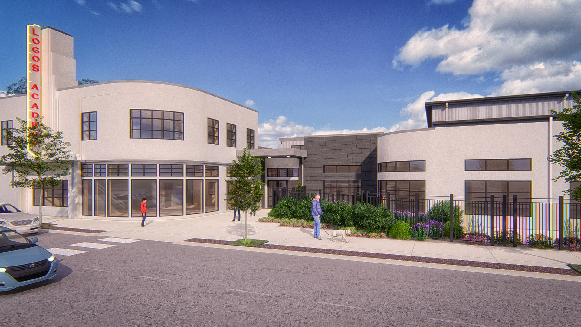 Front entrance of the new upper school expansion at Logos Academy in York, PA
