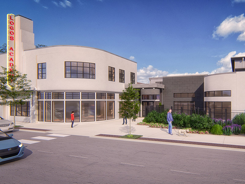 Renovated historic façade and new addition at Logos Academy upper school in York, PA