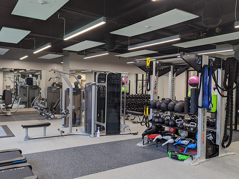 Fitness center at the PAW Center at Penn State DuBois featuring strength training and conditioning equipment