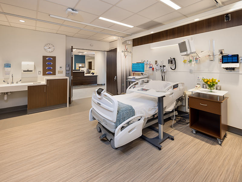 Renovated intermediate care patient room at Jefferson Washington Township Hospital