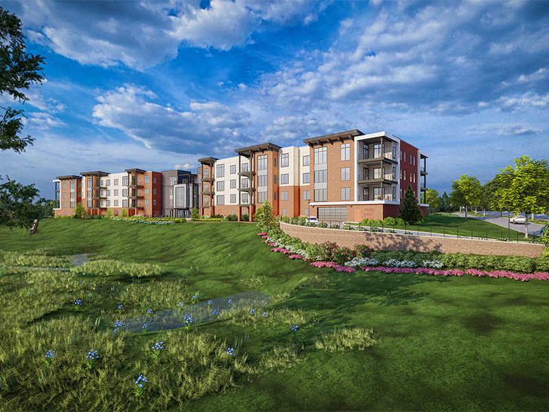 Three-story apartment building with lower-level garage at The Highlands at Wyomissing