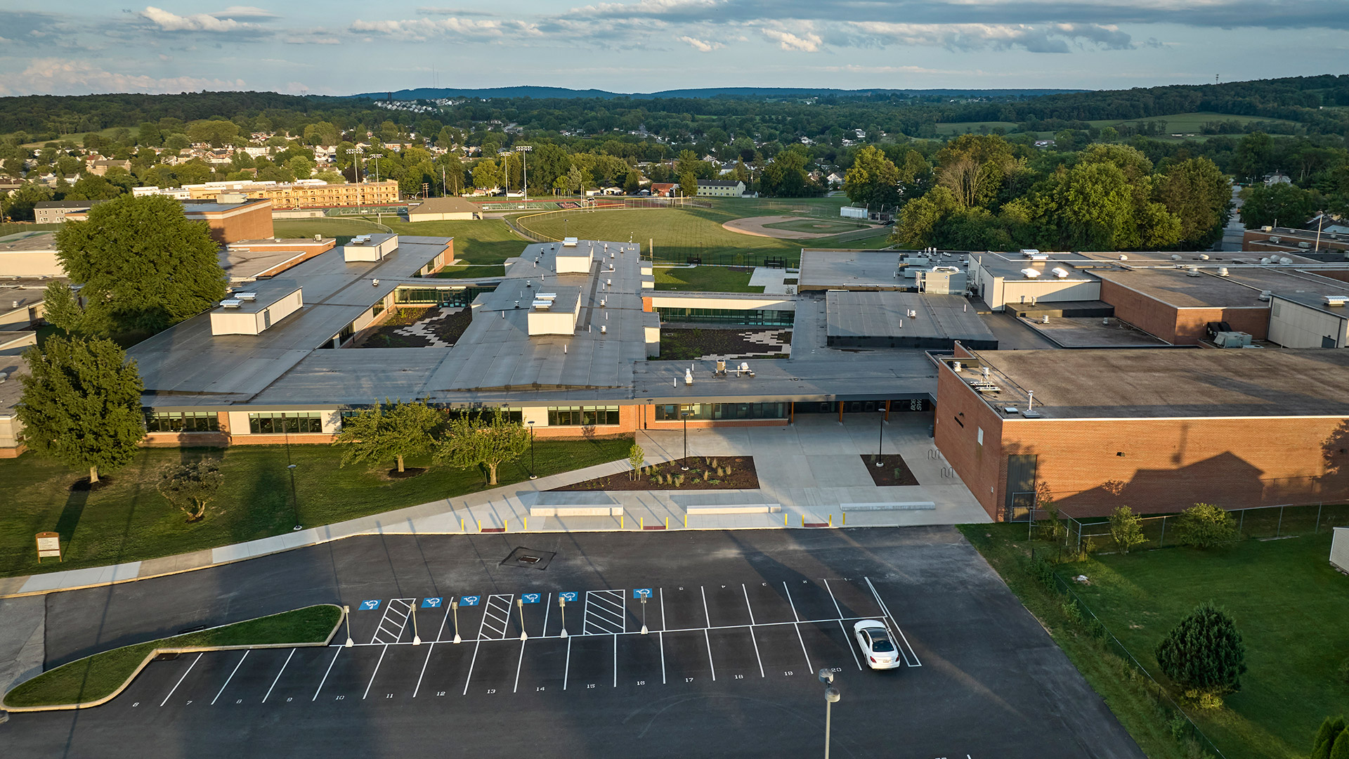 Aerial view of renovations and addition at Northeastern School District High School