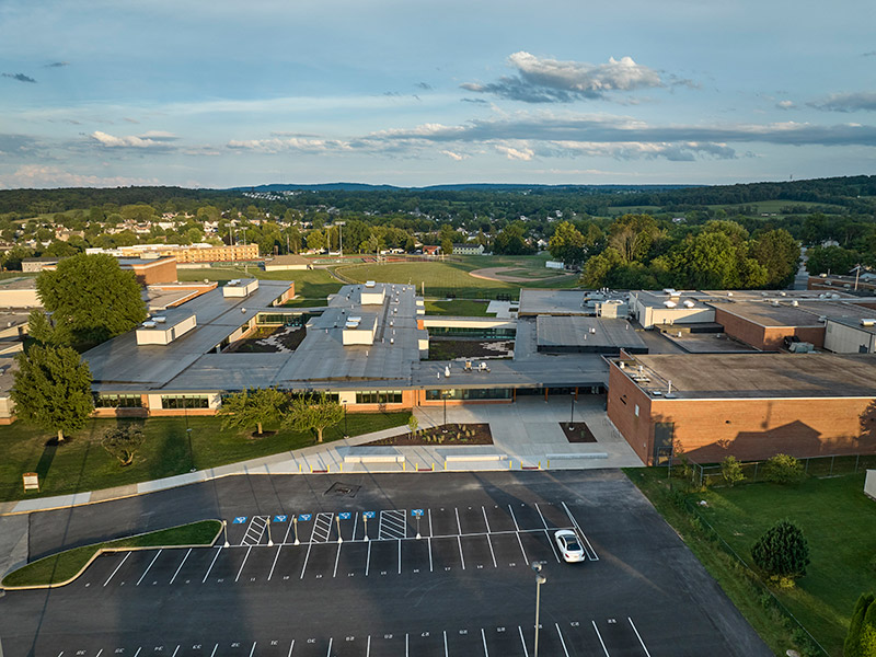 Expanded Northeastern School District High School campus following renovation and new addition