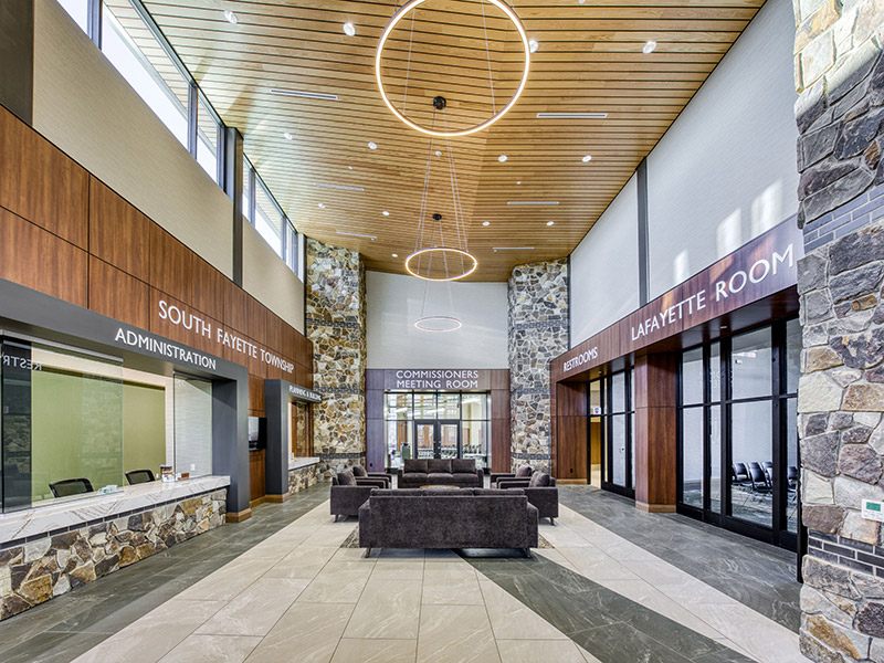 Lobby and public administration area at the new South Fayette Township municipal building