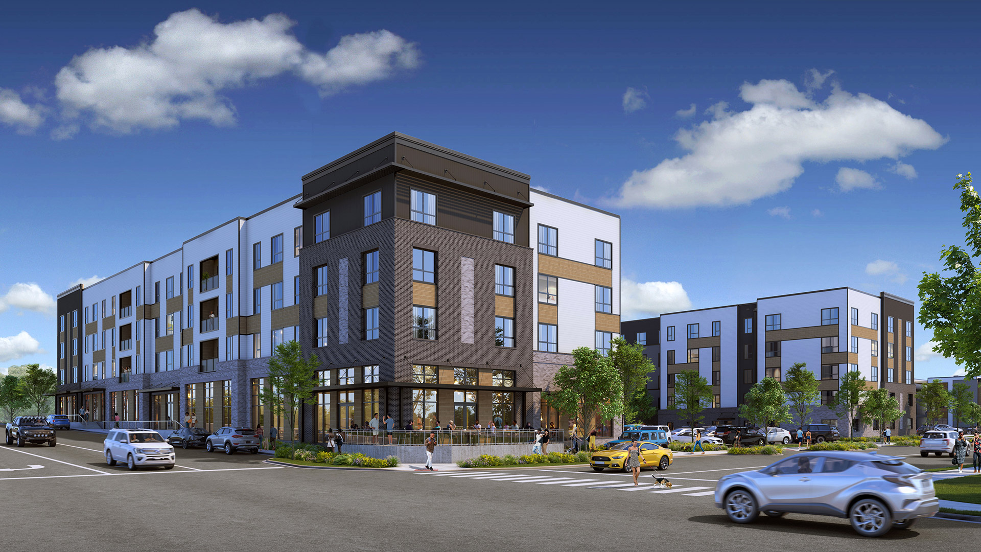 Metropolitan Village mixed-use housing project in Winston-Salem, NC with apartments, townhomes, and retail