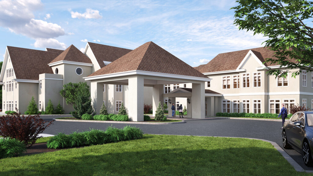 Main entrance of The Hill at Whitemarsh senior living community in Lafayette Hill, PA